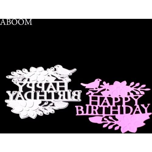 ABOOM New Design 1PC Happy Birthday Design Bird Leaf Branch Metal Carbon Steel Die Cut Embossing Folder Decorative Cutting Dies