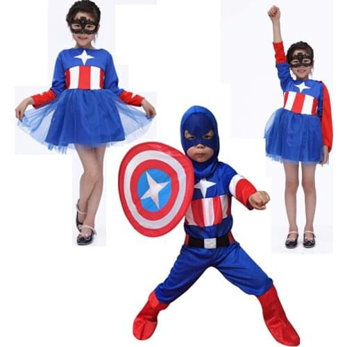 Free shipping 2016 Halloween childrens clothing for girls Captain America Suit Set Cosplay Childrens Day performance clothing