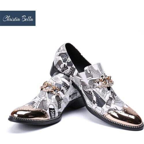 Christia Bella Fashion Loafers Pointed Toe Slip On Printing Leather Casual Shoes Men Business Leisure Shoes Career Work Shoes