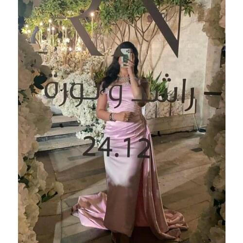 Long Pink Satin One Shoulder Evening Dresses Floor Length Zipper Back Pleated Abendkleider Formal Party Gowns for Women