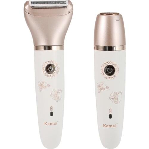 KM-1632 2 In 1 Electric Epilator USB Hair Clipper Waterproof Plainless Rechargeable Bikini Face Hair Remover Removal +2 Heads