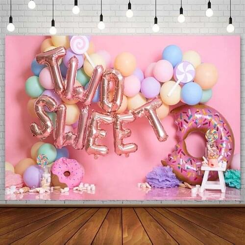 Donuts Backdrops Sweet Girl 2nd Birthday Decor Macaron Balloons Floral Pink Photography Backgrounds Photo Studio Props Photozone