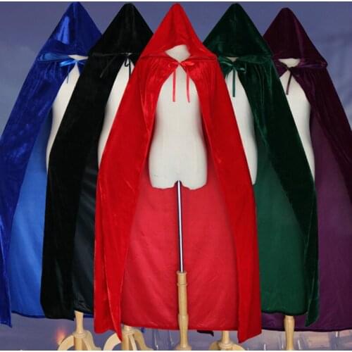 Halloween Adult Kid Vampire Hooded Cloak For Women Men Child Girl Party Witch Cosplay Costume Velvet Long Death Cape Performance