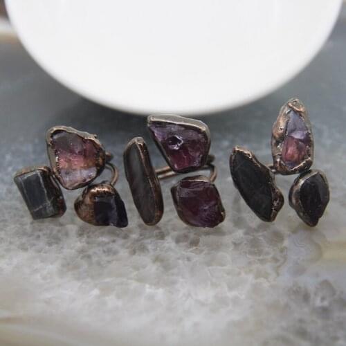 Natural Stone Amethysts And Labradorite Antique Brass Ring,Healing Crystal Qaurtz Adjustable Finger Ring For Women Jewelry Gifts