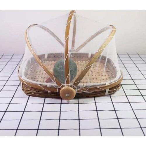 Anti-insect Basket Fruit Vegetable Tray Mesh Drying Dustpan Handmade Bamboo Food Storage Basket Picnic Basket With Gauze Cover