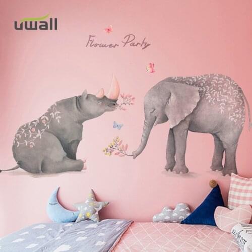 Cute Rhino Elephant Wall Stickers For Kids Room Wall Decoration Self-adhesive Sticker Baby Bedroom Decor Living room Home Decor