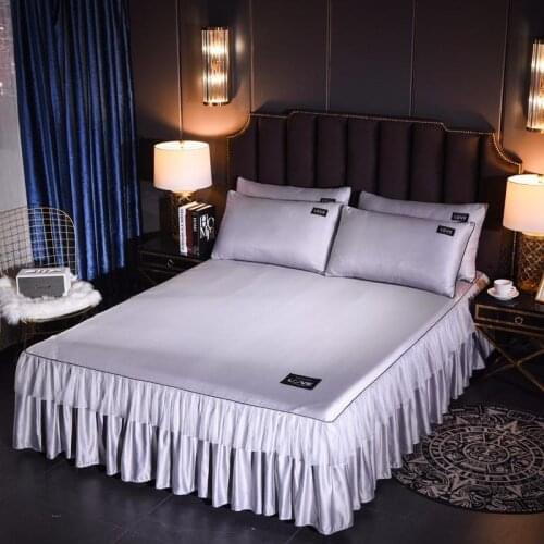 31 Washed Silk Bedspread Bed Skirt Pillowcases 1/3pcs Girls Bed Sheet Solid Mattress Cover Wedding Princess Bedding Home