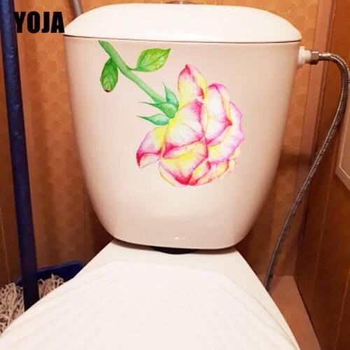YOJA 14*22.5CM Beautiful Rose Flowers WC Toilet Seat Stickers Home Bedroom Wall Decor Decal T1-0781