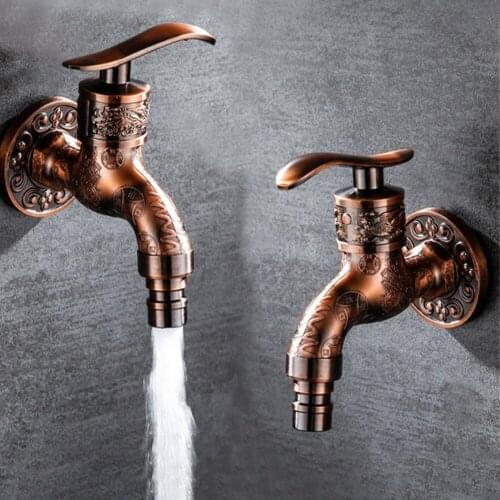 Wall Mount Bibcock Antique Dragon Carved Brass Retro Small Tap Decorative Outdoor Garden Faucet Washing Machine Mop WC Taps