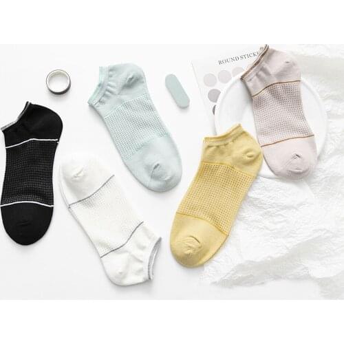 Spring And Summer Women Fashion Cotton Boat Socks Colorful Mesh Breathable Mesh Shallow Mouth Short Socks 5 Pairs/Lot Female
