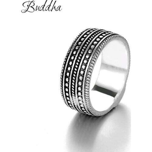 New Store Ancient Silver color Buddha Ring Personality Wide Chain Knitting Ring Exagerrated Fashion Jewelry Free Shipping