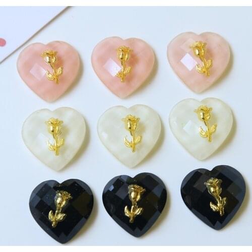 New style 50pcs/lot 17mm rose flowers core cartoon hearts shape resin flatback beads diy jewelry earring/garment accessory