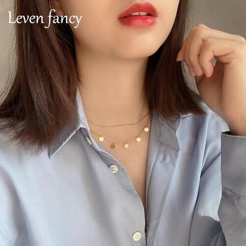 925 Sterling Silver Multi Circles Necklace with Round Disc Pendant Sequin Choker Necklace Double Layer Necklace for Women Girls