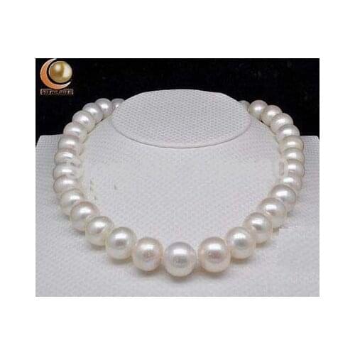 Shipping Natural huge 11-12mm aAA+ white pearl necklace 18" (C0309)