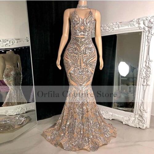 Long Sleeves Mermaid Prom Dress 2021 Sequins Lace Criss Cross Back Girl Birthday Party Graduation Dress