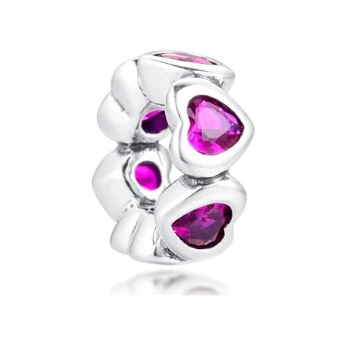 Fits for Bracelets Fancy Pink Space in My Heart Beads 100% 925 Sterling Silver Jewelry Charms Free Shipping