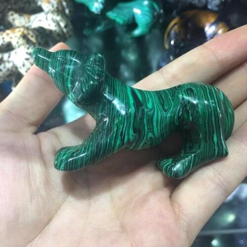 Natural Malachite Quartz Crystal gemstone wolf reiki healing hand carved crystal animal for home decoration