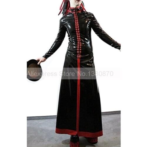 Rubber Latex Male Suit Mans Windbreaker Jacket Latex Long Outfit Dress Trench Coat with Front Lacing S-LSW070