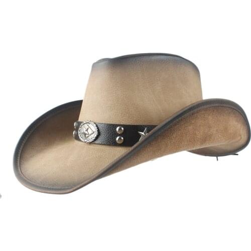 New Women Men Unisex Vintage Leather Roll Up Wide Brim Sombrero Gentleman Cowboy Cowgirl Western Hat