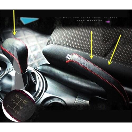 Top Layer Leather Handbrake Grips Gear Shift Collars For Mitsubishi ASX Lancer Outlander 2PCS AB192