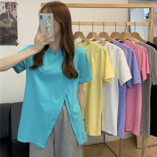 Half Sleeve Upper Garment Summer Korean Edition Minority Wear Side Slit Loose Short Sleeve T-shirt Womens T-shirt Fashion