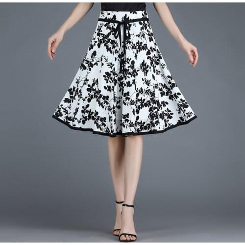 Fashion Print A-line Skirt 2021 Summer Women High Waisted Big Swing Casual Loose Knee-length Plus Size 4XL Japan Skirts 6697