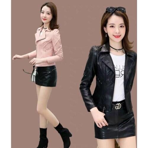 Women Leather Jacket New 2021 Women Leather Clothing PU Spring Autumn Short Slim Motorcycle Leather Coat Female Outerwear Black