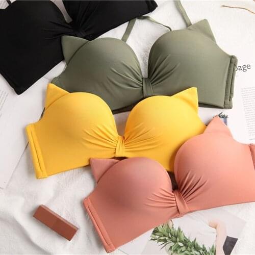 Women Cute Cat Ears Comfortable Seamless Bra Underwear Adjusted Wireless Bralette Sexy Backless Push Up Bra Lingerie