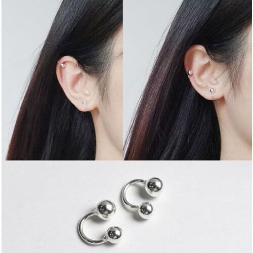Trendy S925 Sterling Silver C Shape Bead Earring Clip Without Piercing Circle Fashion Women Jewelry Girls Gift