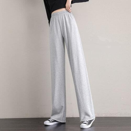 Womens Loose Wide leg Harajuku Trousers Korean Solid Streetwear Joggers Oversize Famale Summer Black Grey High Waist Sweatpants