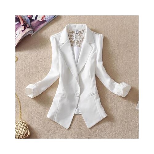 Womens blazer female jacket elegant formal single button three quarter sleeves lace blazer women outerwear suit blazer feminino