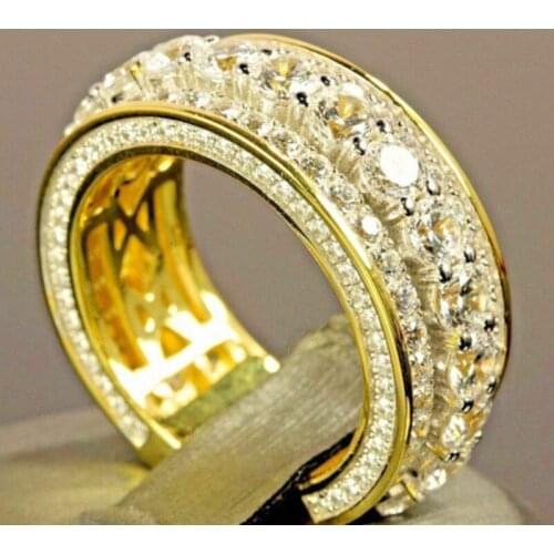 Luxury S925 Golden Ring Japan Korea Trend Micro Paved Shiny Crystal Zircon Bridal Eternity Jewelry For Women Wedding Engagement