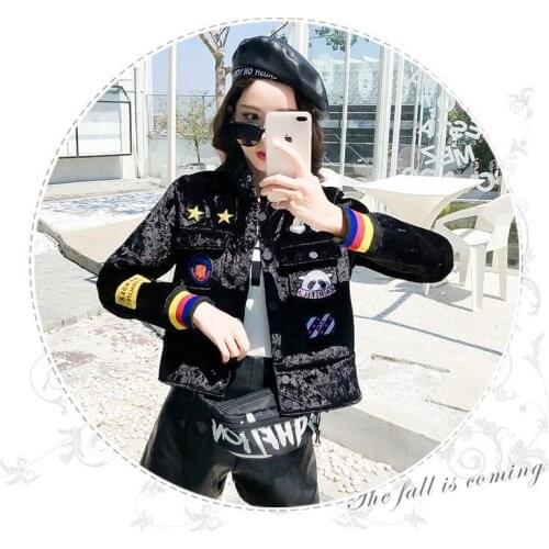 Winter velvet jacket women Fashion embroidery long sleeve Loose Short Cotton wadded jacket Womens High quality Warm Parka Coat