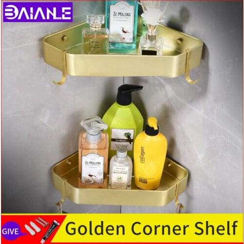 Gold Bathroom shelf corner storage rack screw free installation wall mount basket toilet shower shampoo holder organizer