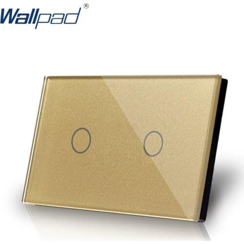 2 Gang 2 Way US/AU Standard Wallpad Touch Screen Light Switch Gold Crystal Glass Touch Double Control Smart Wall Switch 2 Gang