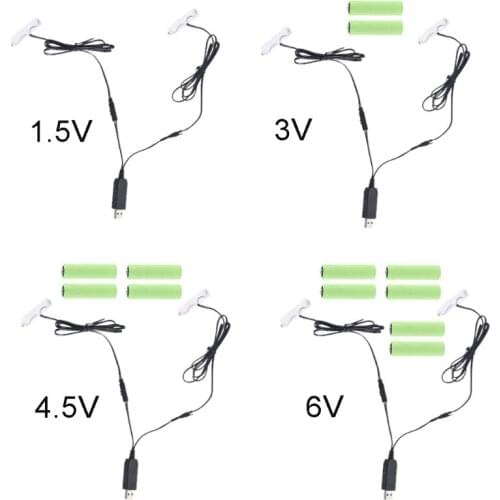 2in1 USB to 1.5V 3V 4.5V 6V Dual AA Battery -Eliminator Replace 1-4pcs AA Batteries for Toothbrush Lamps Toys Games Clock Radio