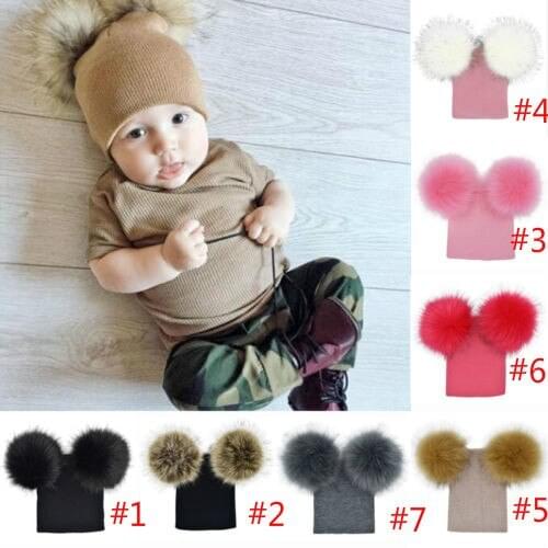 2018 Winter Children Kids Baby Warm Winter Wool Knit Beanie Fur Pom Pom Bobble Hat Cap