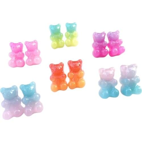 667E 6 Pair Fashion Lovely Candy Color Cartoon Sweet Resin Gummy Bear Earrings Little Animal Charms Ear Studs Women Jewelry