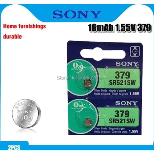 2pcs Sony 100% Original 379 SR521SW SR63 D379 V379 AG0 Silver Oxide Watch Battery 379 SR521SW Button Coin Cell MADE IN JAPAN