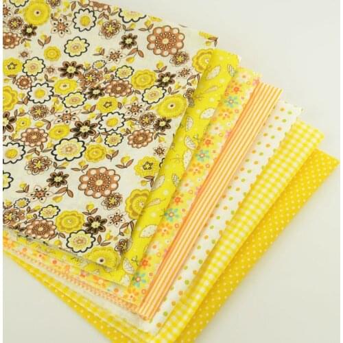 Booksew Telas Patchwork Algodon 7PCS Plain Cotton Fabric Tissu Fat Quarters Bundle Yellow Color for Sewing Textile Fabric Meter