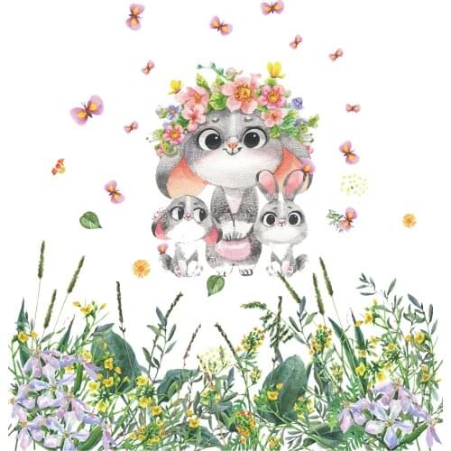 Flower Grass Butterfly Big Eyes Rabbit Wall Sticker Baseboard Clover Decor Corner Skirting Line Flora Home Decal For Kichen Room