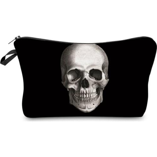 Fashion Men Women Travel Cosmetic Bag Zipped Skeleton Skull Printing Makeup Organizer Storage Bags C66