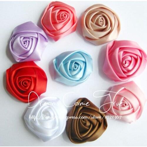 200pcs/lot 5CM 12Colors Elegant Satins Ribbon For Hair Handmade Chic Rose Flower Hair Accessories Fabric Flower Baby Headband