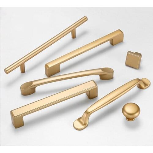 European Style Matte Gold Cabinet Handles Solid Aluminum Alloy Kitchen Cupboard Pulls Drawer Knobs Furniture Handle Hardware