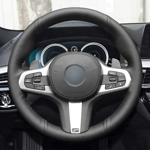 DIY Car Steering Wheel Cover Non-slip Black Genuine Leather For G30 G31 G32 G20 G21 G14 G15 G16 X3 G01 X4 G02 X5 G05