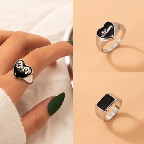 Tocona Punk Black Heart Cute Ring for Women Girls Charms Silver Color Alloy Metal Single Ring Jewelry Accessories кольца 19848