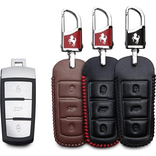 KUKAKEY Leather Car Key Case Fob Cover For VW Volkswagen CC Passat 3C Plus CC Magotan B5 B6 B7L Key Protected Bag Shell Holder