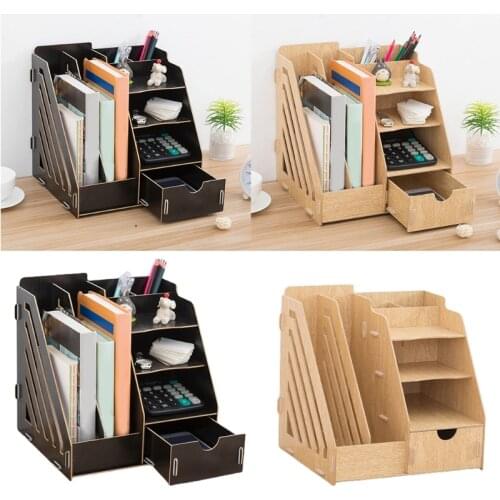 Multi-Functional Office Supplies File Racks Wooden Desktop Organiser Desk Storage Products Accessories for Home Office