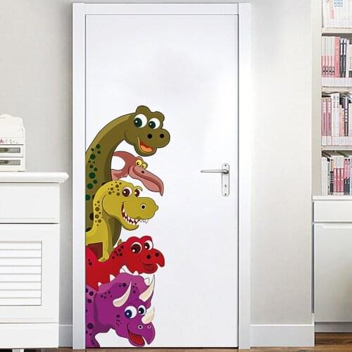 Cartoon Cute Dinosaur Wall Stickers Nursery Decals Kids Room Decoration for Living Room Bedroom Home Decor PVC Door Sticker