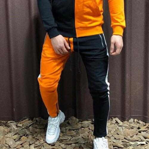 Mens Pants 2021 Fashion Hip-Hop Style Trousers Color-Blocked Lace-Up Men Slim Bottoms Individual Streetwear M-2XL Casual Pants